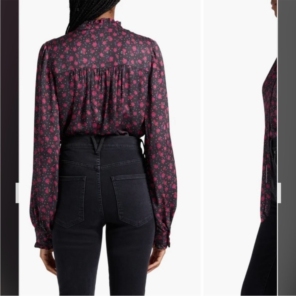 Veronica Beard Louama Floral Blouse Tie-neck in Black Multi - Picture 3 of 9